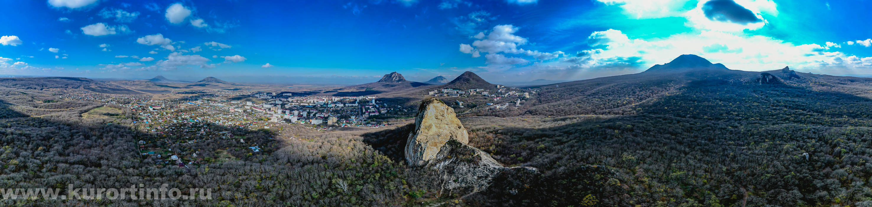 Фото панорама Железноводска от горы Медовая осенью